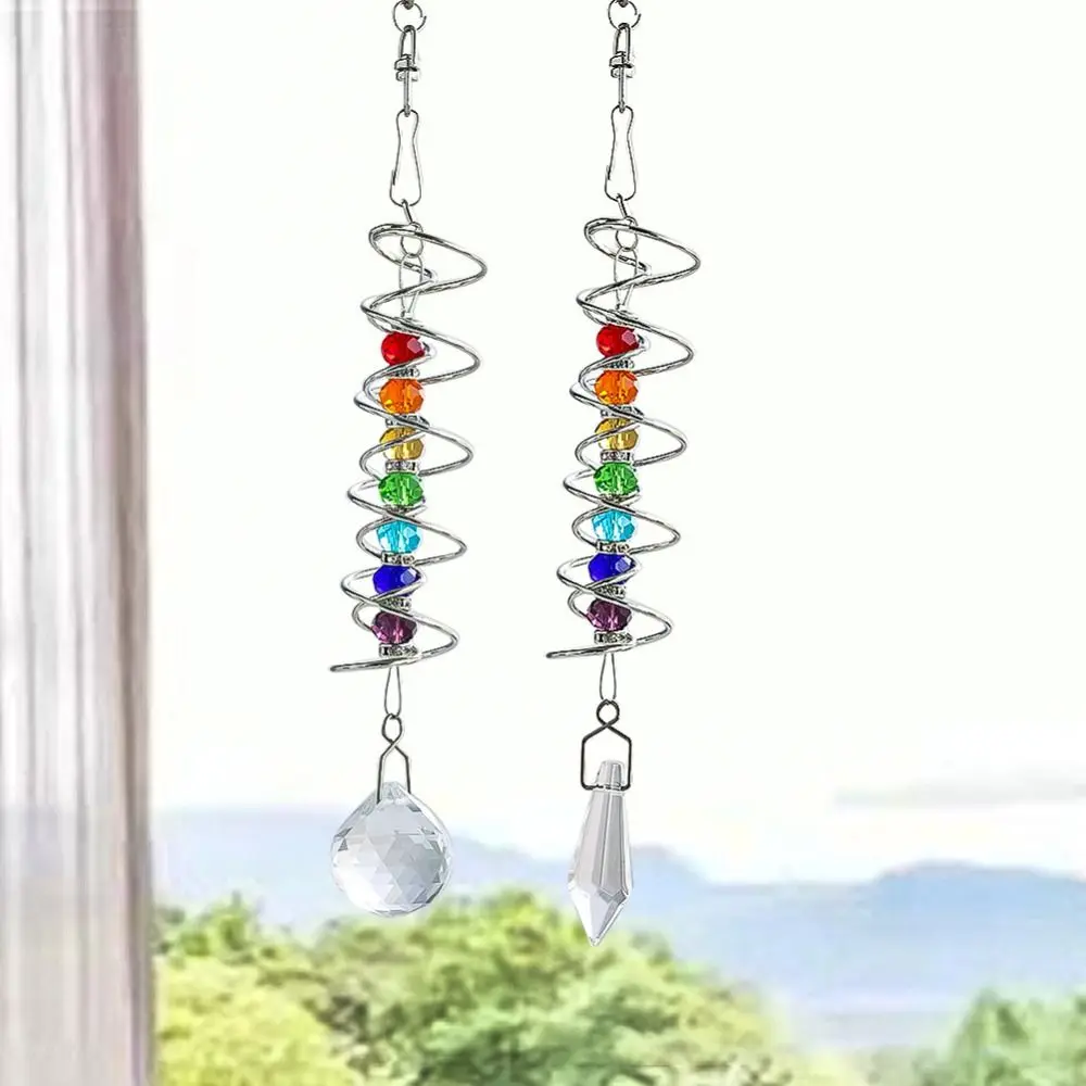 Trendy 3D Spiral Tailwind Crystal Suncatcher Rotating Rainbow Maker Eternal Power Pendant Kinetic Wind Chimes for Garden Yard