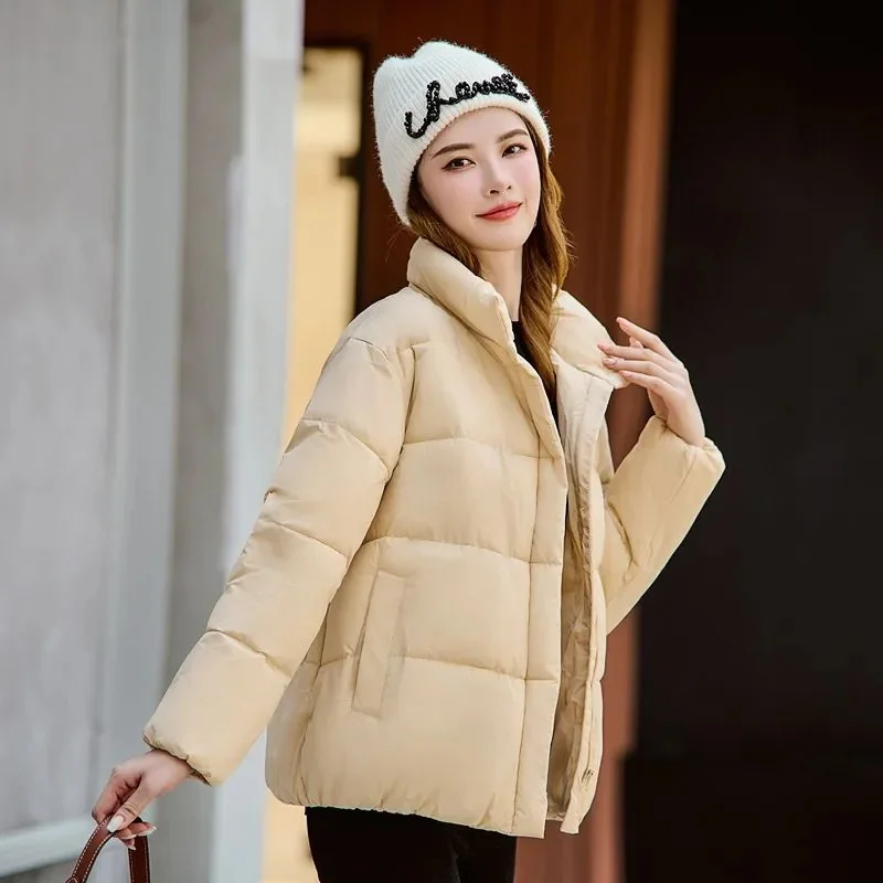 2025 Winter Warm Thick Short Parkas Women Casual Korean Stand Collar Padded Clothes Female Zipper loose Down Cotton Jacket T753