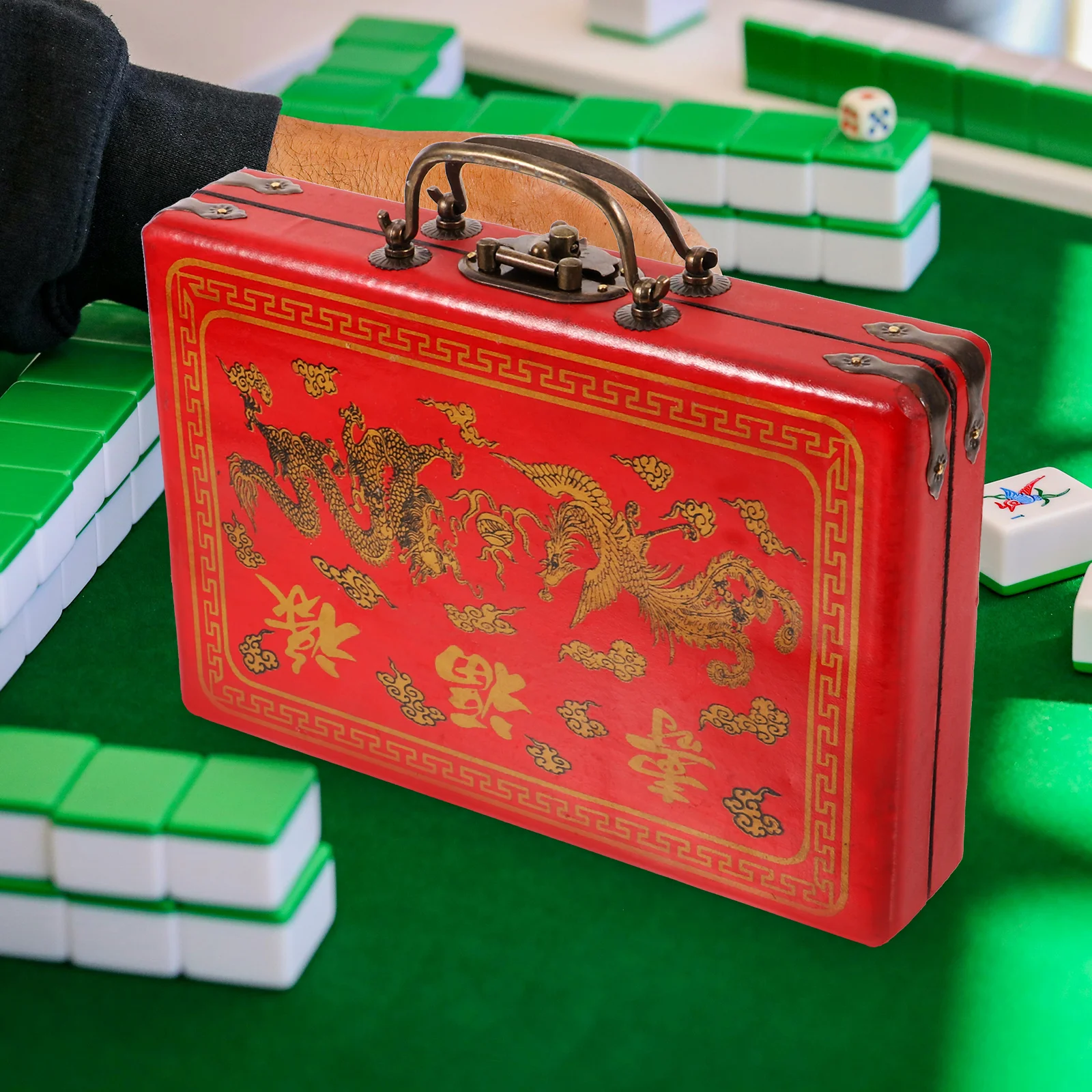 

Retro Chinese Mahjong Box Wooden Rectangular Storage Case Portable Mahjong Set Container Exquisite Gift Packaging