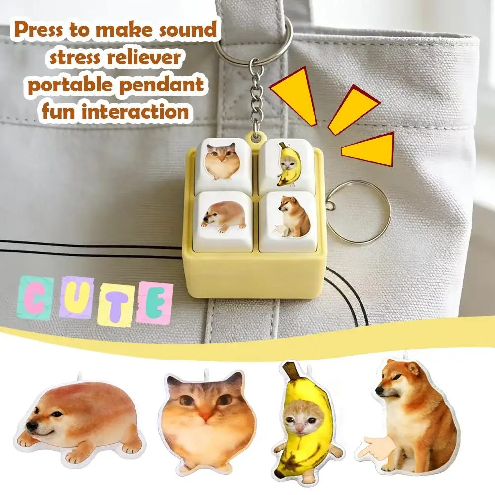 4-Key Voice Button Keyboard Keychain Shiba Inu Cat Meme Voices Relieves Stress Relief Fidget Toy Finger Keyboard Games Keychain