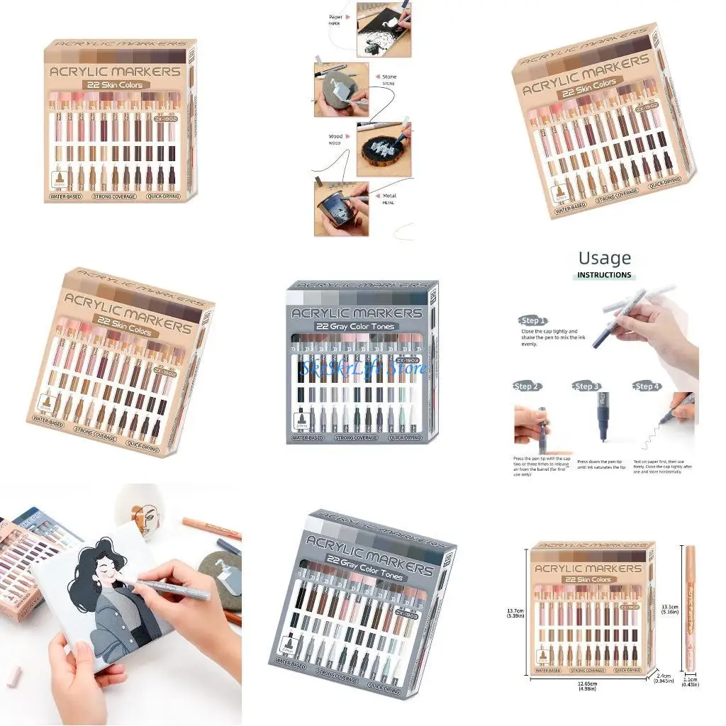 

E65E Набор акриловых маркеров Профессиональные цвета для художников Студенты Рисование эскизов Ремесленные проекты Практичный