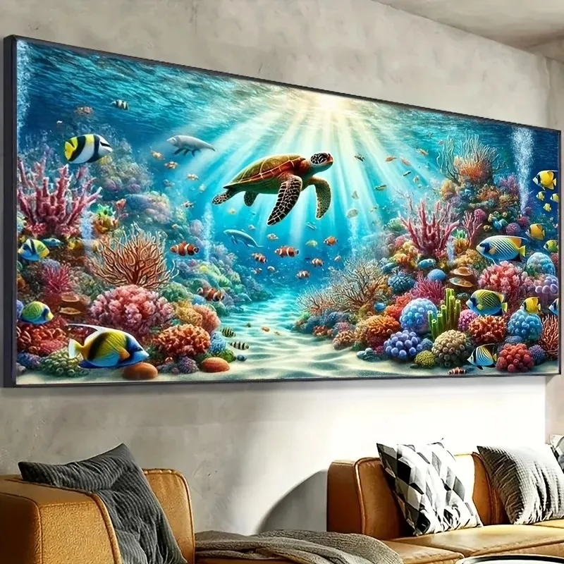 Large Size Coral Reefs,Marine Life,5D Diamond Painting Full Square Round Deep Sea Turtle Animals Diamond Mosaic DIY Cross Stitch