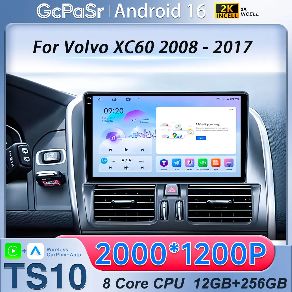 Radio Multimedia para Auto con Android 16 y Carplay para Volvo XC60 (2008-2017), Reproductor Multimedia, Plug and Play, Autoradio, DSP, GPS, Estéreo, Bluetooth