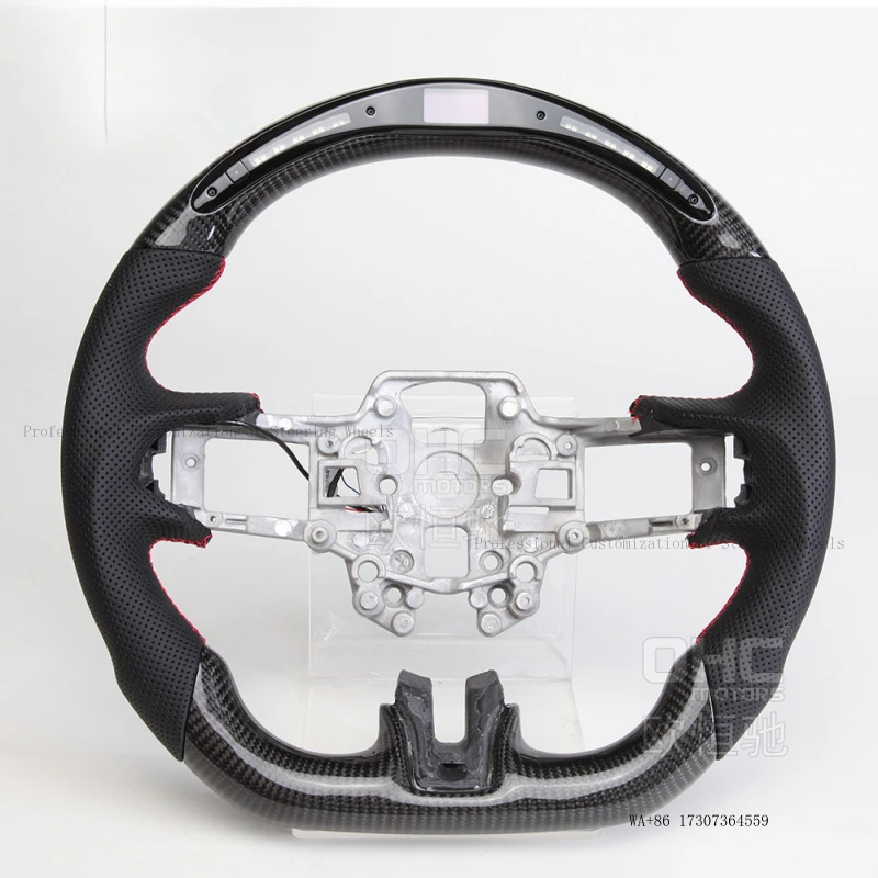 Suitable for 18-21 Ford Mustang perforated leather LED multifunctional flat-bottom car steering wheel modification and upgrade