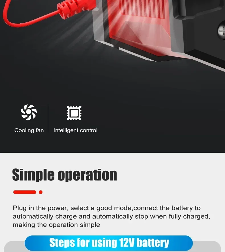 Tragbares 10A/20A-Ladegerät für Start-Stop-Batterien, Autoreparatur und Schnellladung für 12 V/24 V AGM LiFePO4-Auto, LKW, Motorrad – Detail 21