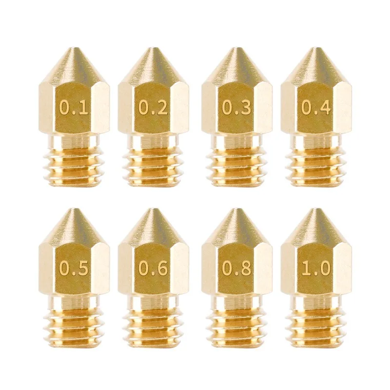 MK8 3D Printer Extruder Nozzle Brass Print Head 0.3/0.4/0.5/0.6/0.8/1.0mm M6 Thread Replacement Parts
