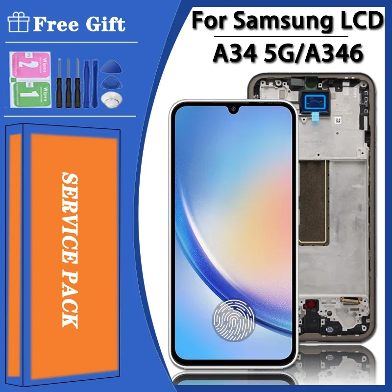 Super AMOLED For Samsung A34 5G A346 LCD Display Touch Screen With Frame Digitizer Assesmbly For Samsung A34 A346B Display