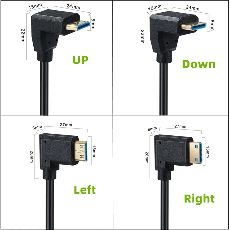 1.2m 2.1V 8k@60hz 4k@120hz Micro HDMI - compatible To Mini HDMI - compatible with C-D 90 Degree Angle Coiled Cable Flexible Cord