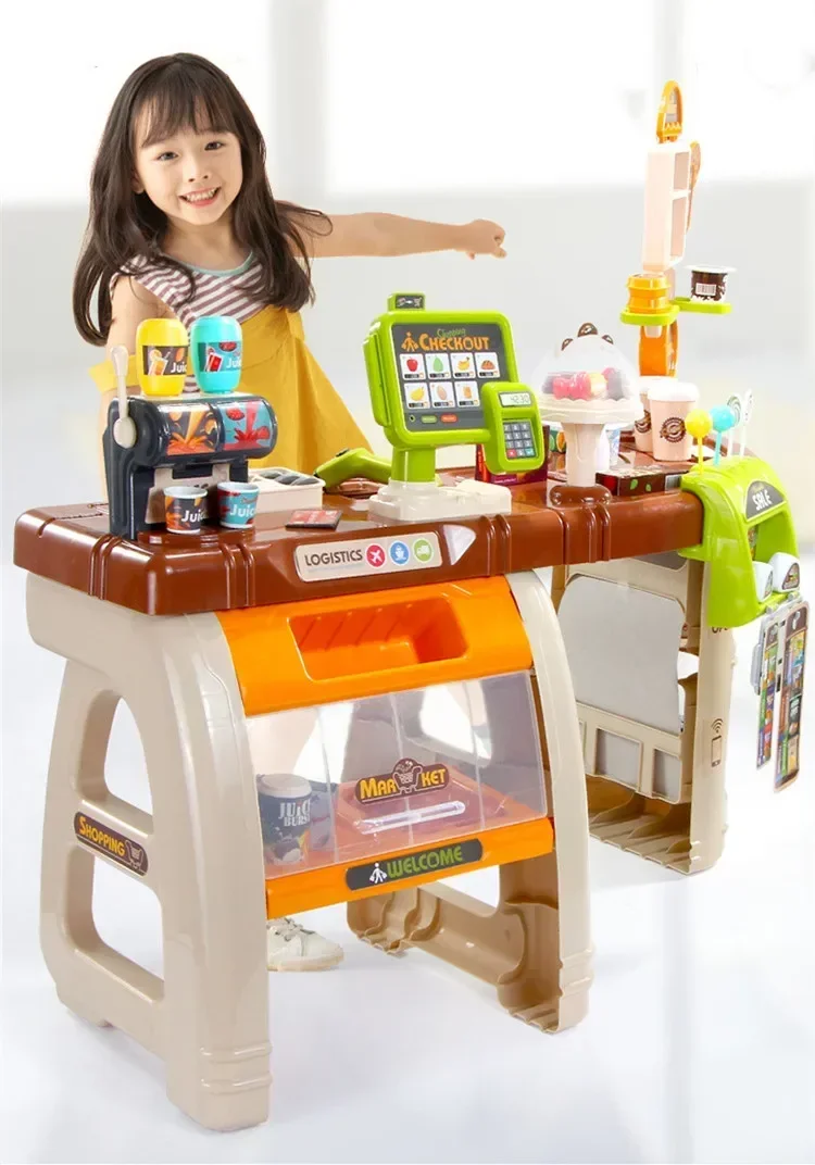 65 ชิ้น/เซ็ตจําลองเคาน์เตอร์ชําระเงินช้อปปิ้งรถเข็น cash register Ice Cream Maker Candy Play House Interactive ของเล่นเด็กของขวัญ