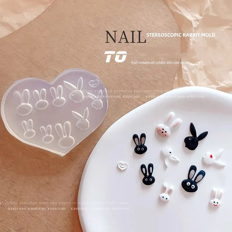 1szt Królik Ciasteczka Motyl Kwiat 3D Akrylowa Forma do Paznokci Pałac Ozdoby do Paznokci DIY Design Silikonowe Serce Nail Art