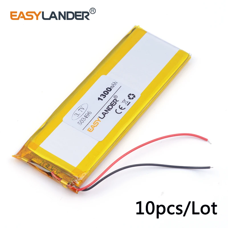 

10pcs /Lot 3.7v lithium Li ion polymer rechargeable battery 503496 1300MAH 3.7V 053496 PSP GPS 7 inch navigation MP5 PDA Tools