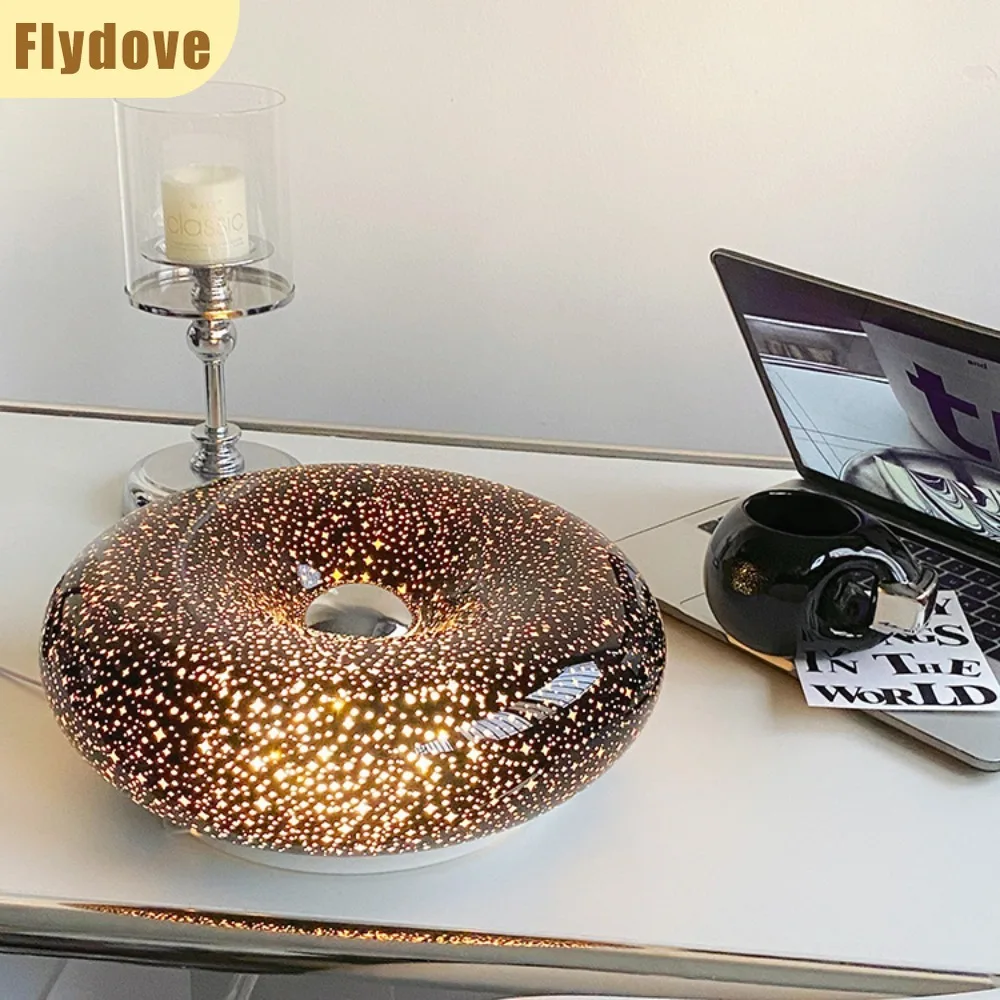 Glass Wall Lamp Creative Donut Bedroom Study Decoration Ornament USB Tri Color Adjustable Table Lamp Home Lighting Fixture