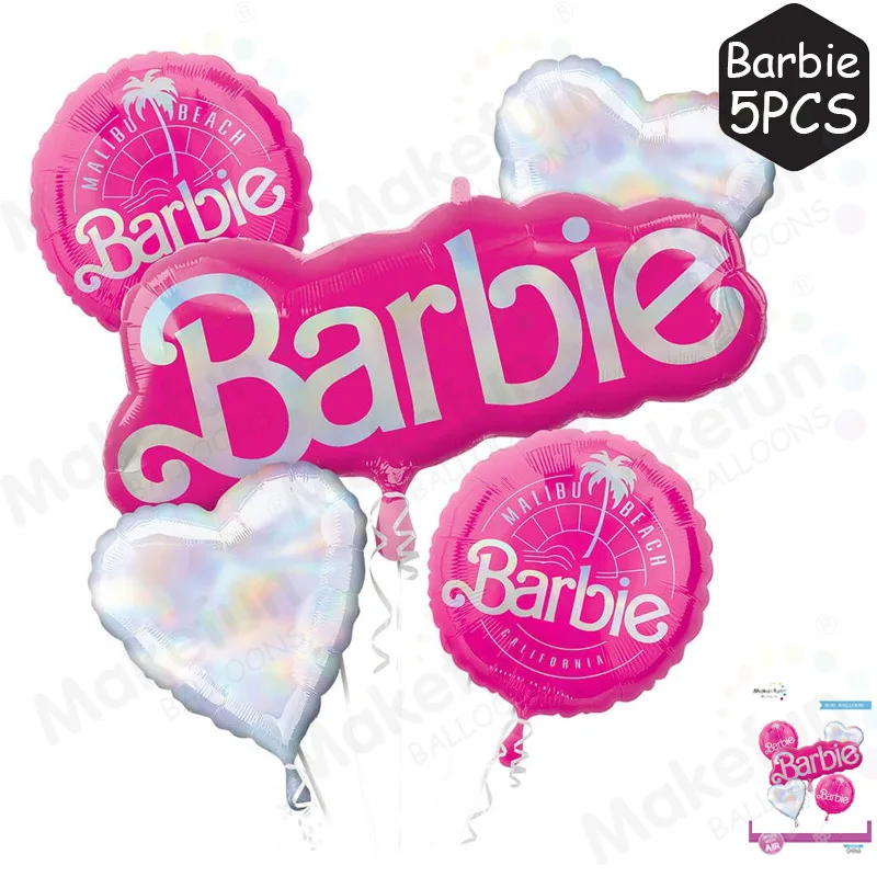 5pcs Barbie Kawaii Girl Party Aluminum Film Balloon Anime Birthday Baby Shower Christmas Valentine's Day Wedding Decor Wholesale