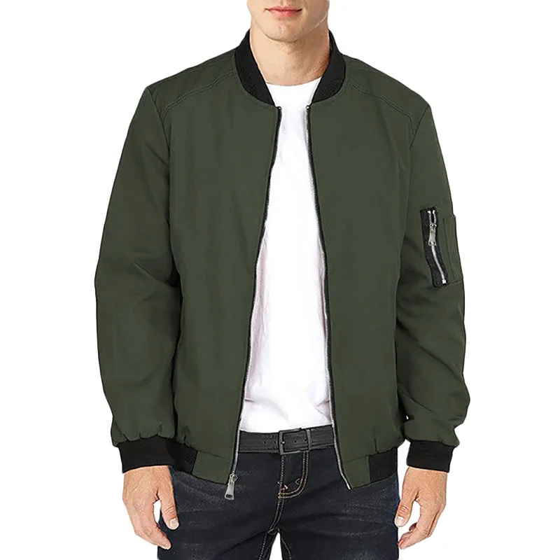 

Men's Jacket Zipper Stand Collar Windproof Solid Color Breathable Casual Outwear Stylish Baseball Jackets Male Trendy Streetwear