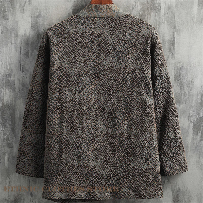 Plus Size 5XL Men's Japanese Kimono Cardigan Haori Yukata Fashion Chinese Style Streetwear Jacket Print Snake Pattern Outwear