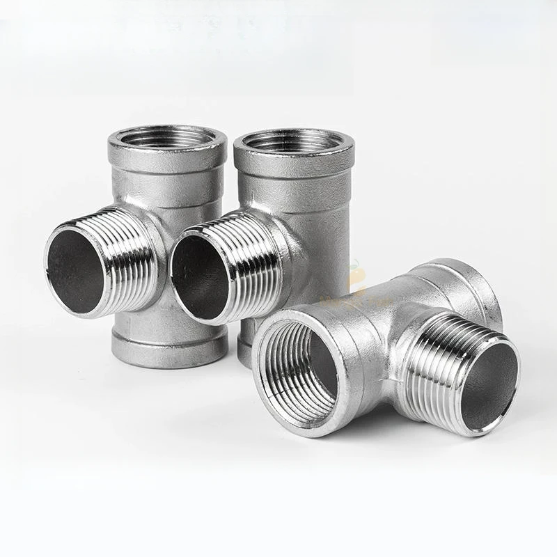 DN8/DN10/DN15/DN25 ชาย + หญิง + ชายเกลียว 3 Way Tee T ท่อ 1/4 "1/2" 3/4 "1" 1-1/2 "BSP เกลียว 304 สแตนเลส