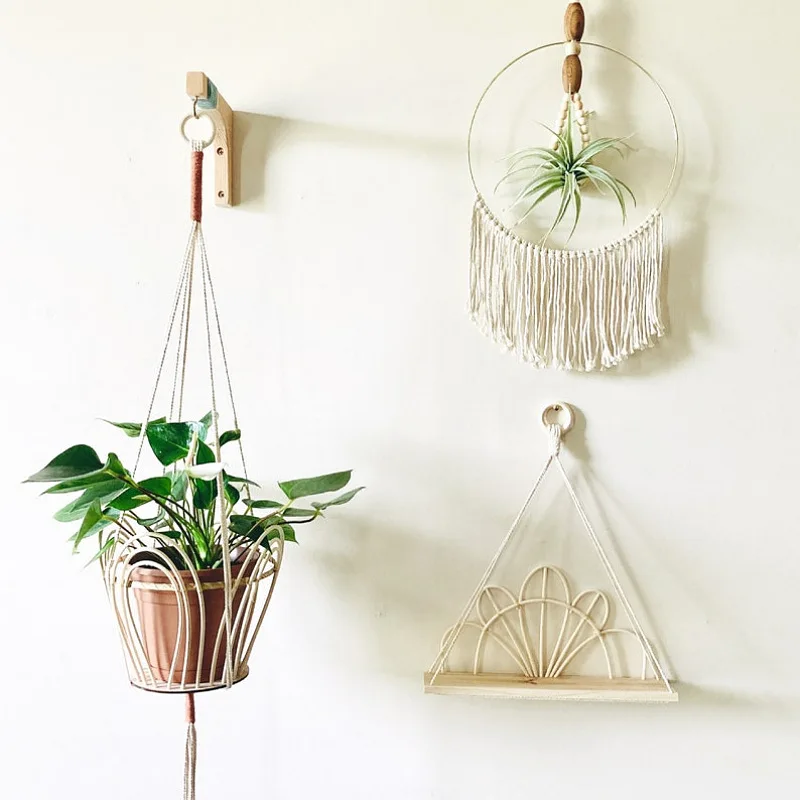 1 قطعة الخشب الطبيعي جدار النبات الشماعات معلقة اناء للزهور هوك الشمال زهرة قوس للفوانيس الرياح الدقات شرفة ديكور المنزل #2