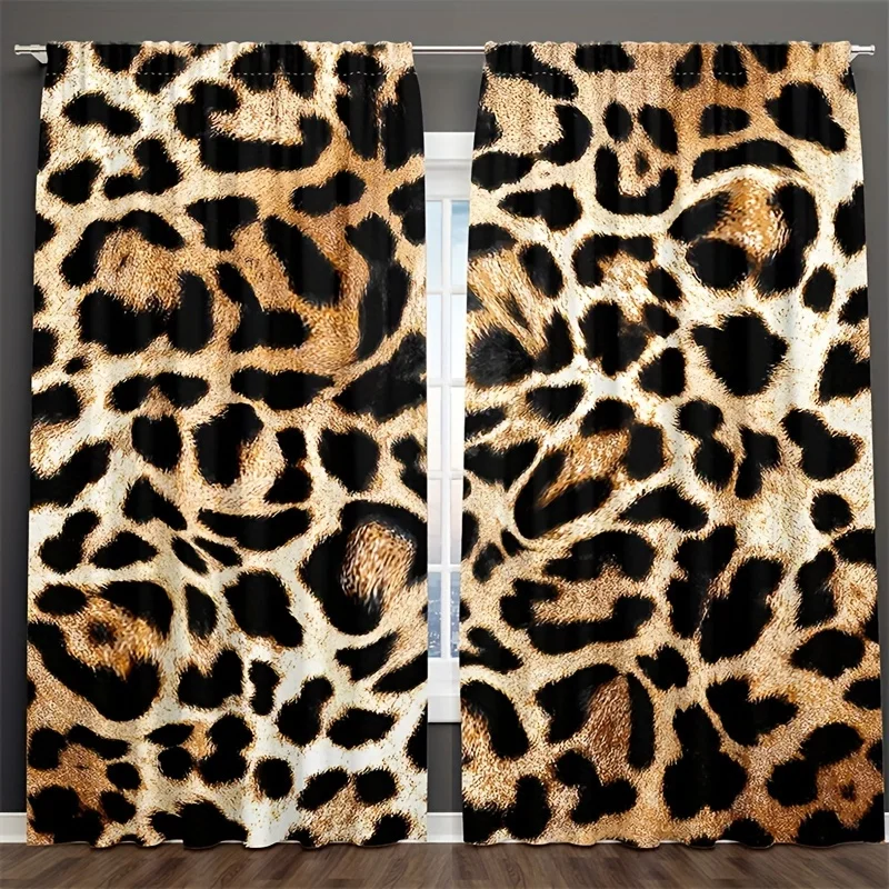 2pcs Animal Printed Curtains,Leopard Cow Printed Window Curtain,Rod Pocket Drapes for Bedroom LivingRoom,Cowhide Room Decor