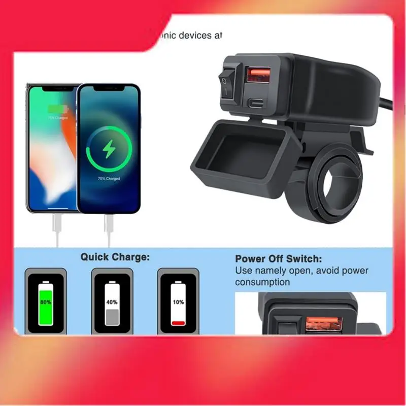 

Universal Motorcycle USB+Type-C Charger QC3.0 Handlebar Fast Charging Waterproof Socket Adapter-M54K