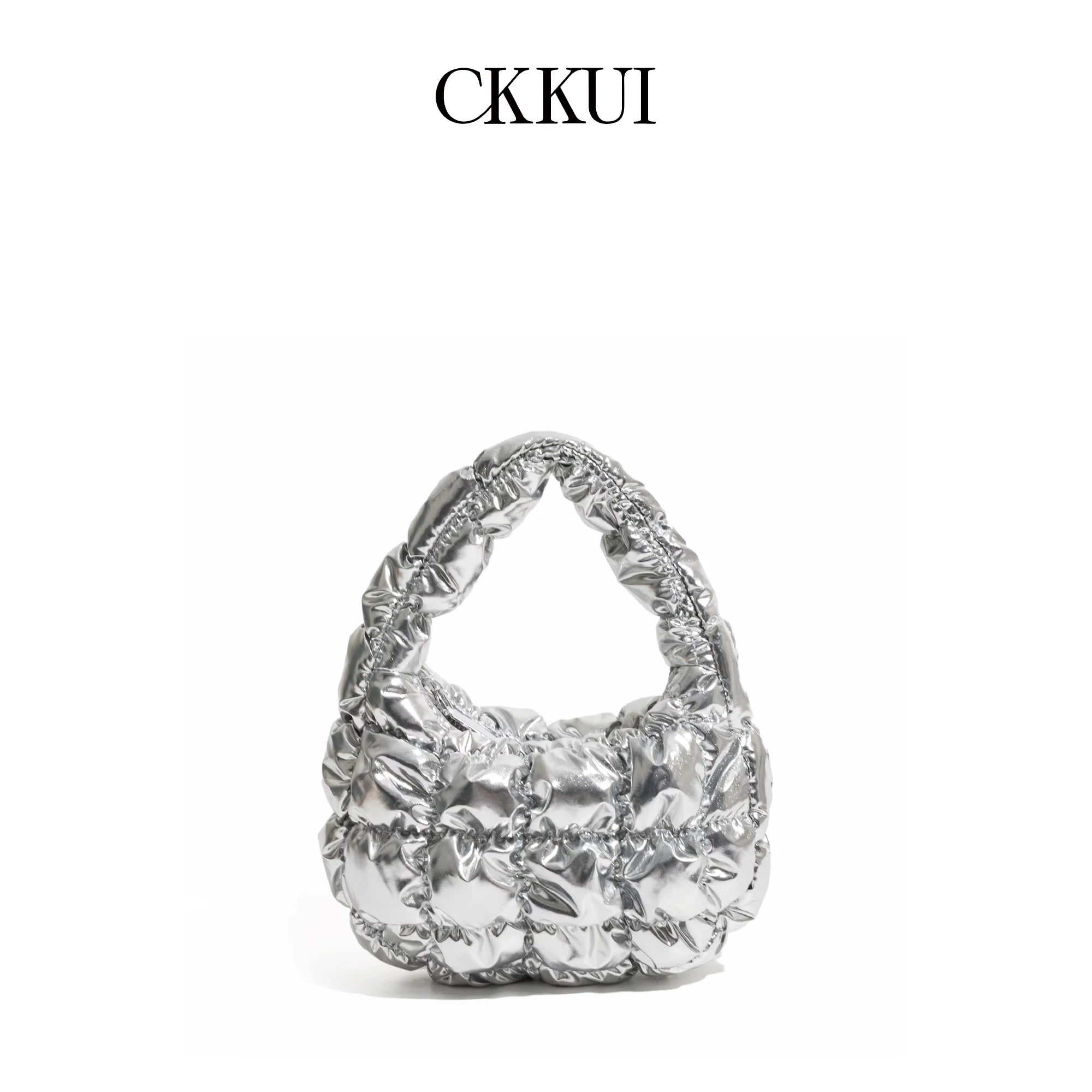 Mini Silver Shiny Surface Wrist Bags Luxury Design Bubble Puffer Wallet Solid Color Cute Key Earphones Pouch Simple Handbags