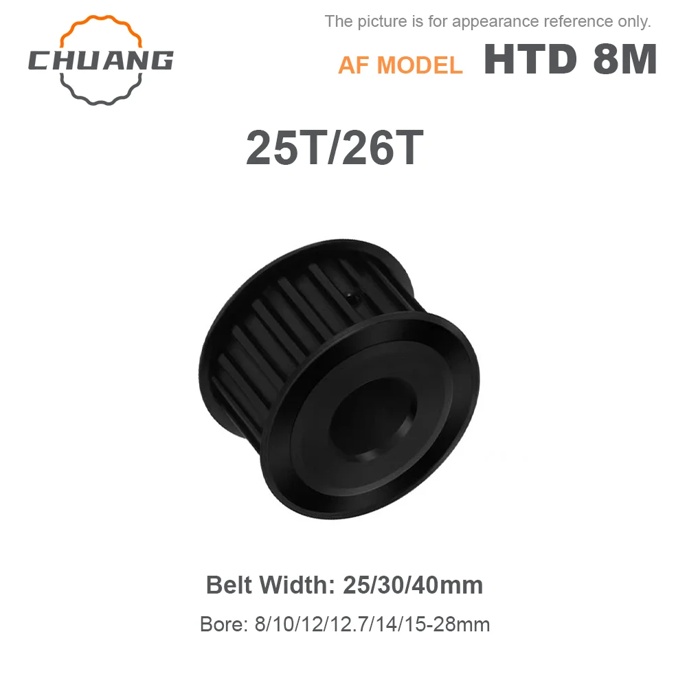 45 steel 25T 26Teeth HTD 8M AF-Type Timing Belt Pulley 25T 26Teeth Keyway Hole 8/10/12-28mm For 25/30/40mm Wide Belt 45 steel