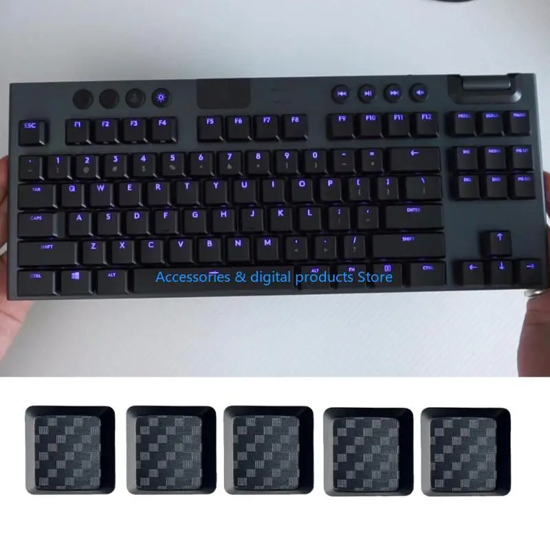 77JD 5Pcs Gaming Carbon Fiber Keycap Low Profile Nonslip Texture Cover Cap for G915/G813/G815/G913 TKL Keyboard view 4