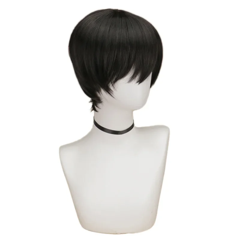 QQXCAIW Short Hair Cosplay Wigs Male Women Party  Black High Temperature Fiber Synthetic Hair Wigs Short Black Cosplay Wig