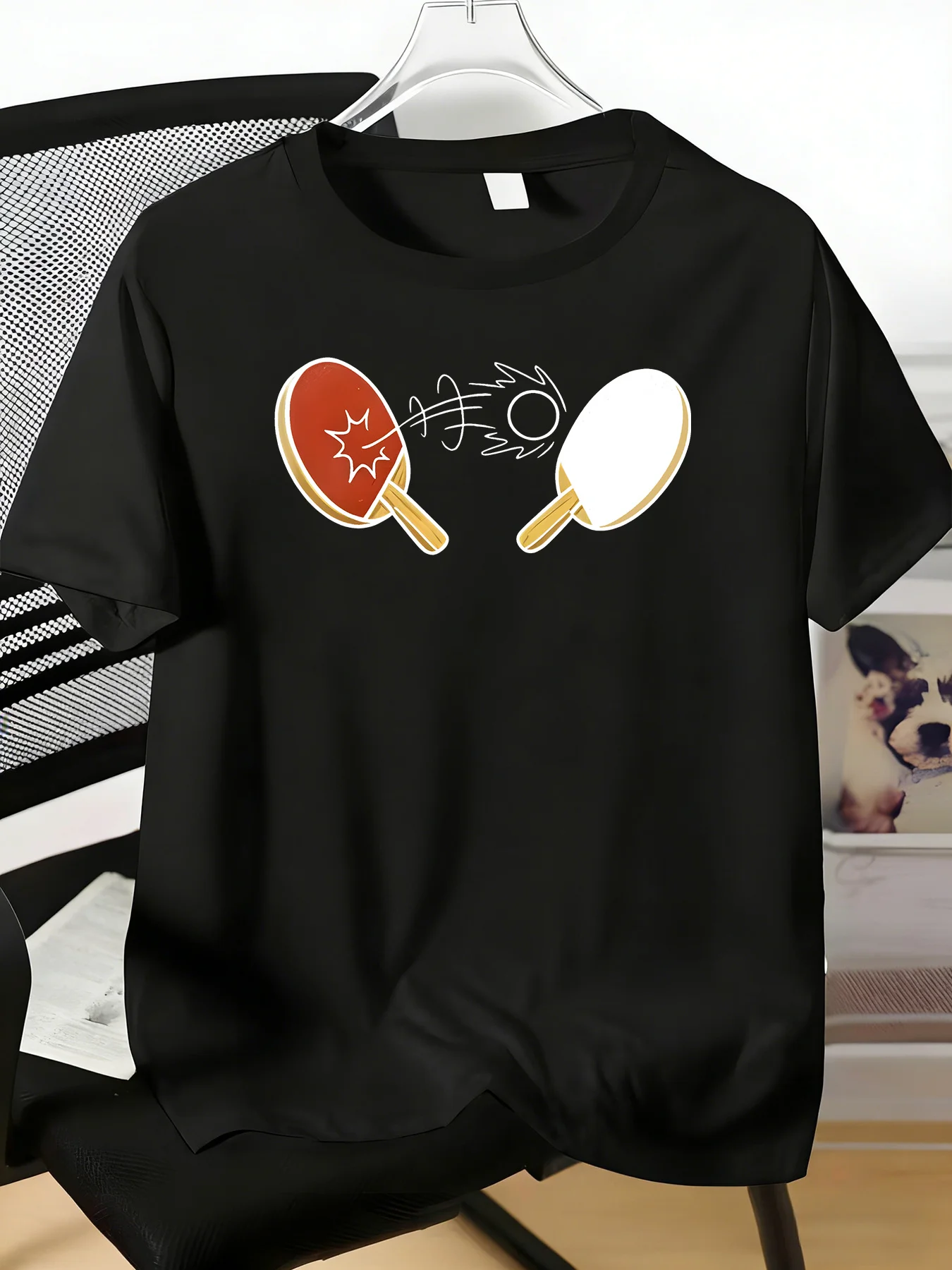 2026 Table Tennis Bat Impact Print Red Short Sleeve Tee Soft Sport T Shirt for Ping Pong Fans Summer Daily Light Top