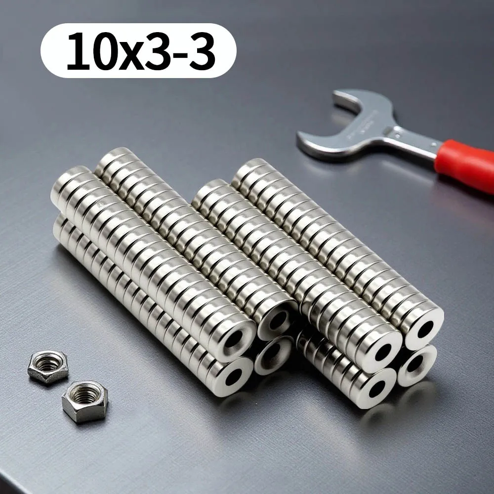 10x3-3mm Round Countersunk Hole Neodymium Magnet Disc Magnets With Screw Hole for Mounting Tool Holder DIY Workshop Fixing