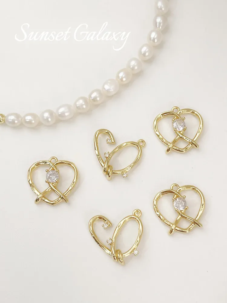 Alkaline Water Bread 18k Gold Gold Zircon Love Pendant DIY Handmade Beaded Jewelry Bracelet Necklace Accessories Material