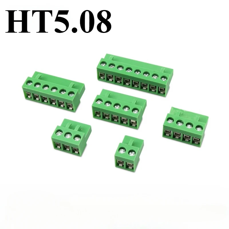 5Sets HT5.08 5.08mm Pitch 2/3/4/5P 6P 8P Screw Plug-in PCB Terminal Block Straight/Right Angle Pin Pluggable Bornier Connector