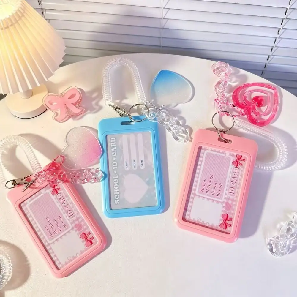 INS Student Card Holder with Pendant Slide Cover Card Holder Keychain ID Protector Cover