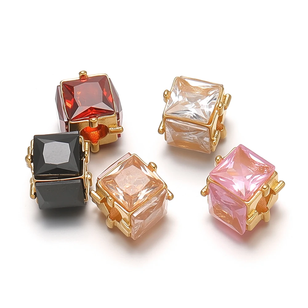 3 Stück Edelstahl-Würfel-Zirkonia-Perlen, goldfarbene Abstandshalter-Perlen für DIY-Schmuck, Halsketten, Armbänder, Ohrringe und Accessoires für Mädchen – Detail 3