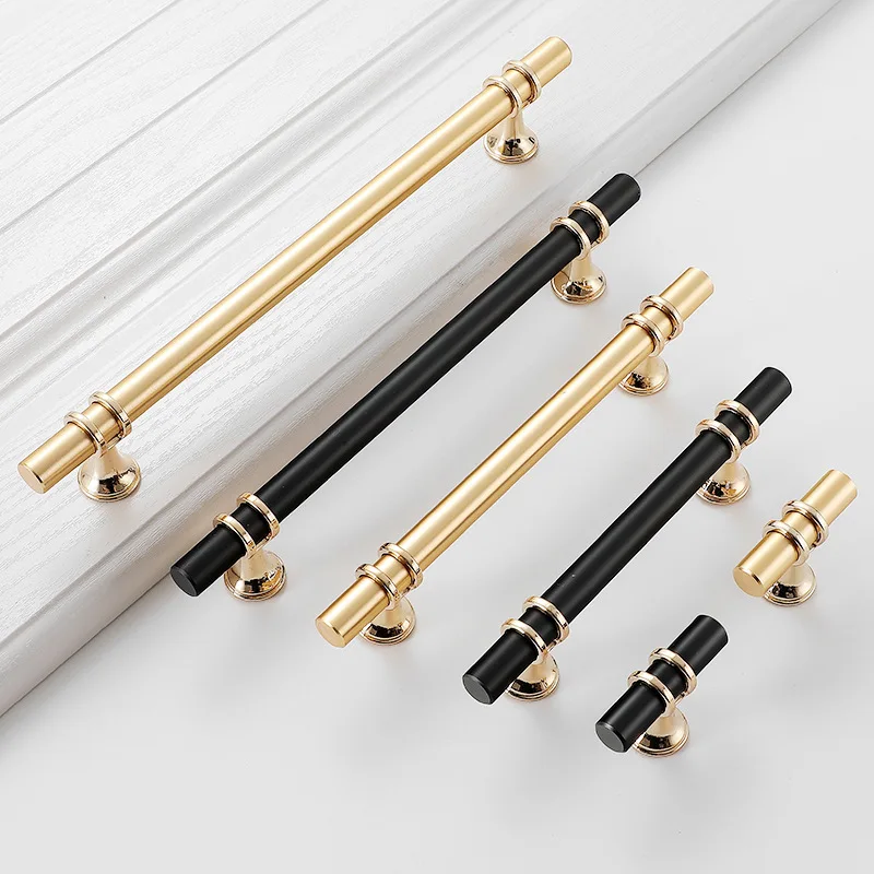 High-end Modern Simple Wardrobe Door Gold Copper Drawer Handle Black Cabinet Handle Furniture Hardware Manufacturer Wholesale
