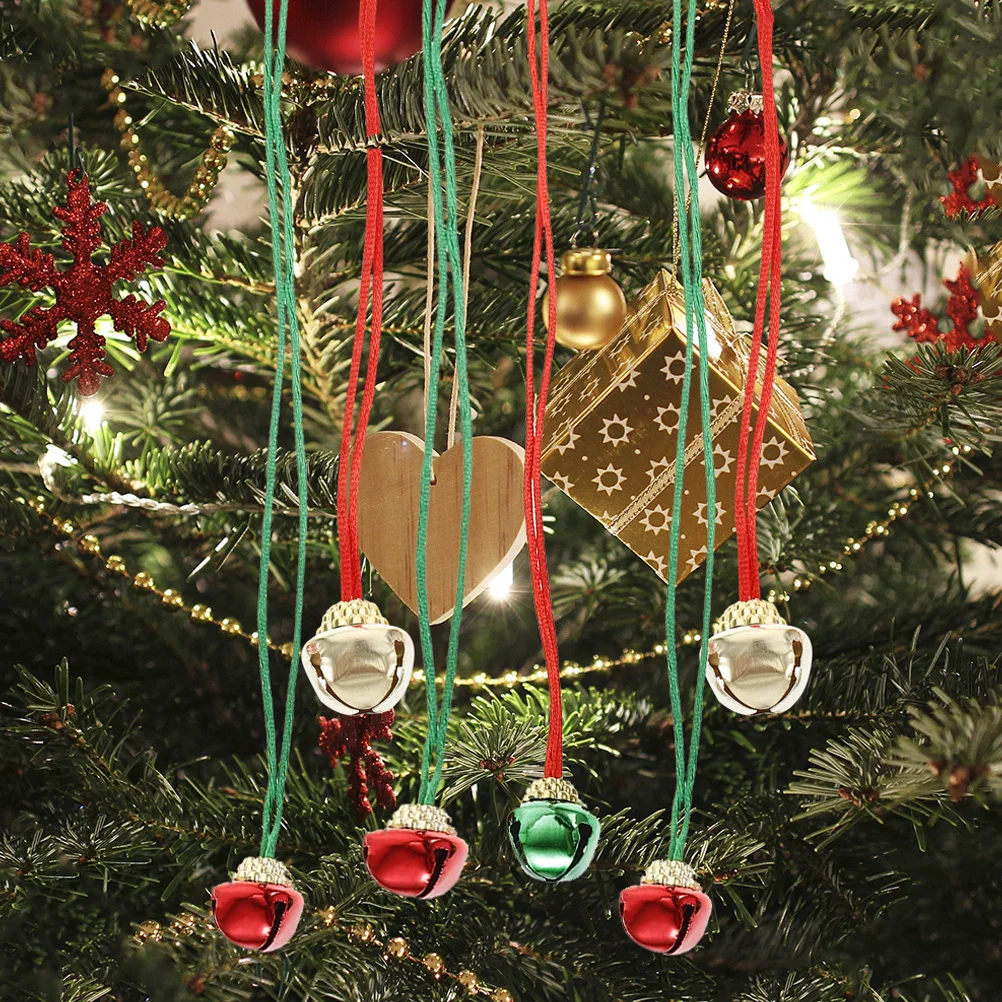 36Pcs Christmas Bell Necklaces Cute Xmas Tree Pendants Holiday Party Decorations DIY Hanging Bells Kids Bell Necklace