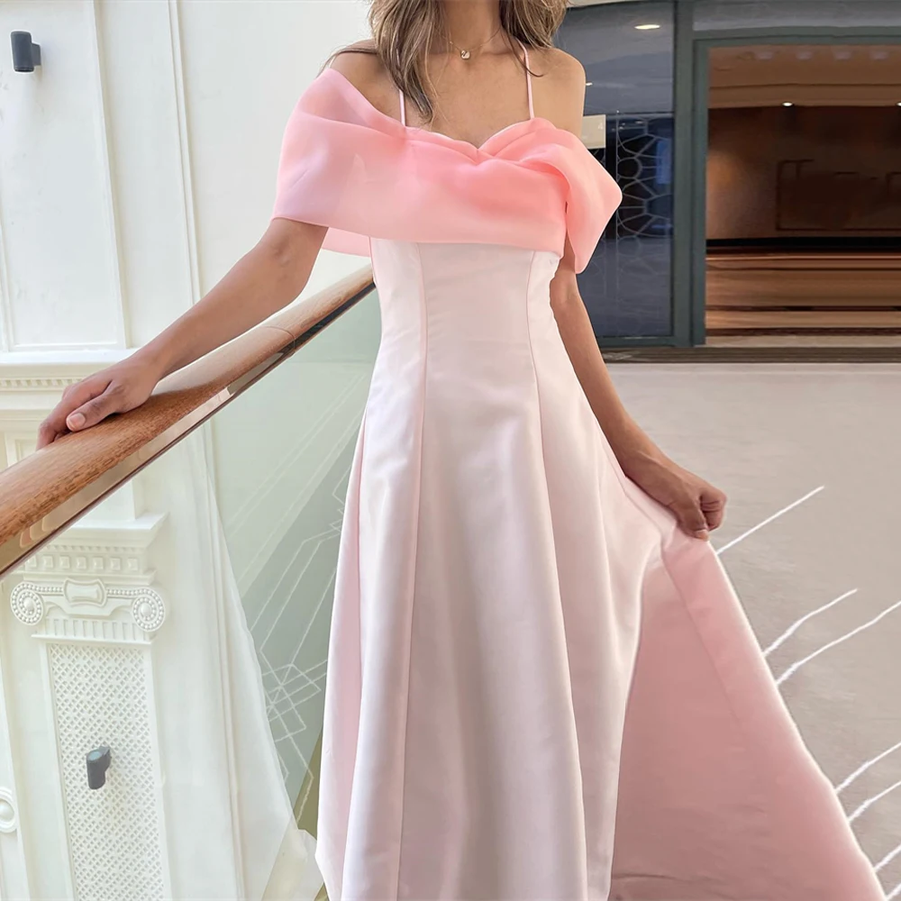 

Classy Pink A Line Evening Prom Dresses for Women Dubai Off the Shoulder Formal Occasion Dress Floor Length Wedding Party Gown