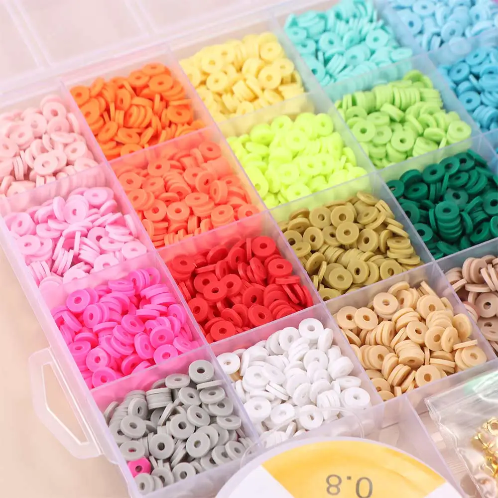 Mit Alphabet-Perlen, Polymer-Ton-Perlen-Set, Ton-Scheiben-Perlen, gemischte Farben, flache runde Abstandshalter-Perlen, Bohemian-Weichkeramik – Detail 3