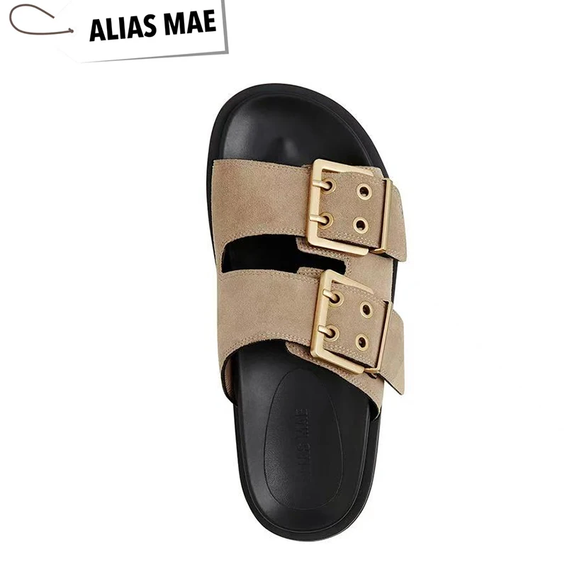 ALIAS MAE2025 Spring New Suede Flat Flat One Word Buckle Women's Outdoor Home Sandals