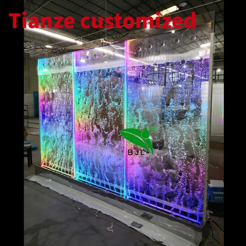 (Customized) luxury led acrylic colorful water bubble wall room division with mirror stainless steel base