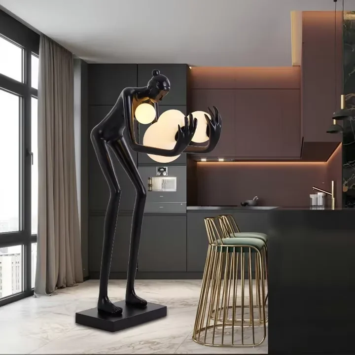Creative Large Lamp Floor Human Body Home Shopwindow Exhibition Hall Decor Art Sculpture Ball Resin Floor Lamp Standing