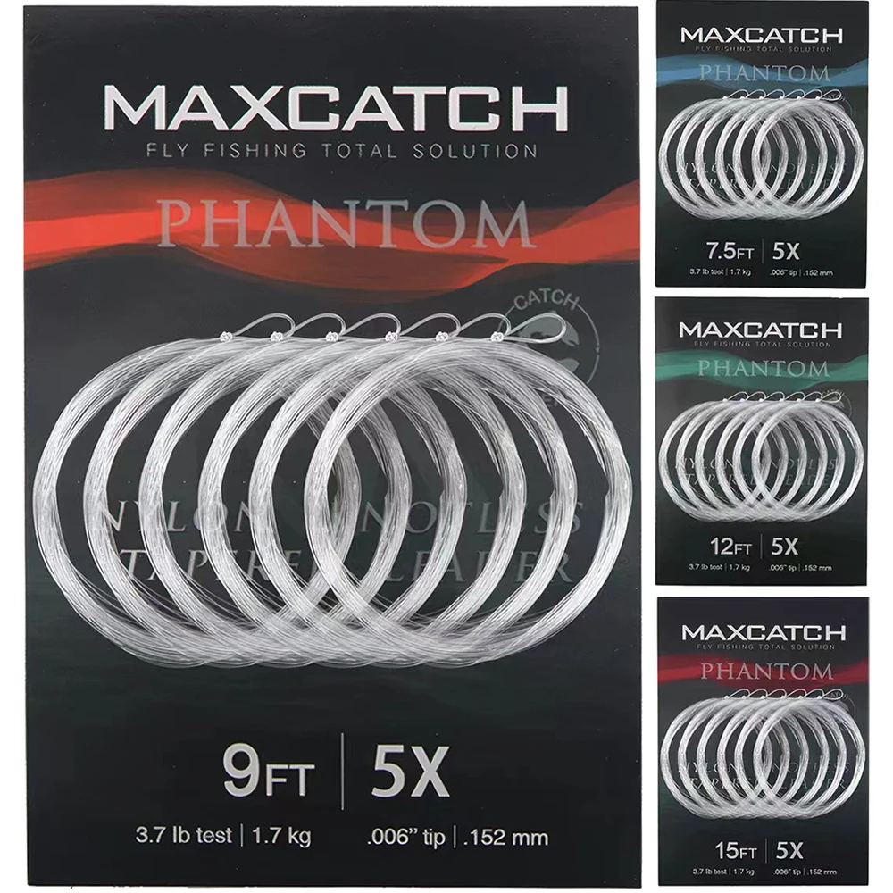 MAXCATCH 30pc Fly Fishing Tapered Leader 7.5/9/12/15FT 0X-7X Clear Nylon Line with Loop Trout Bass Salmon Pike Tippet Gear