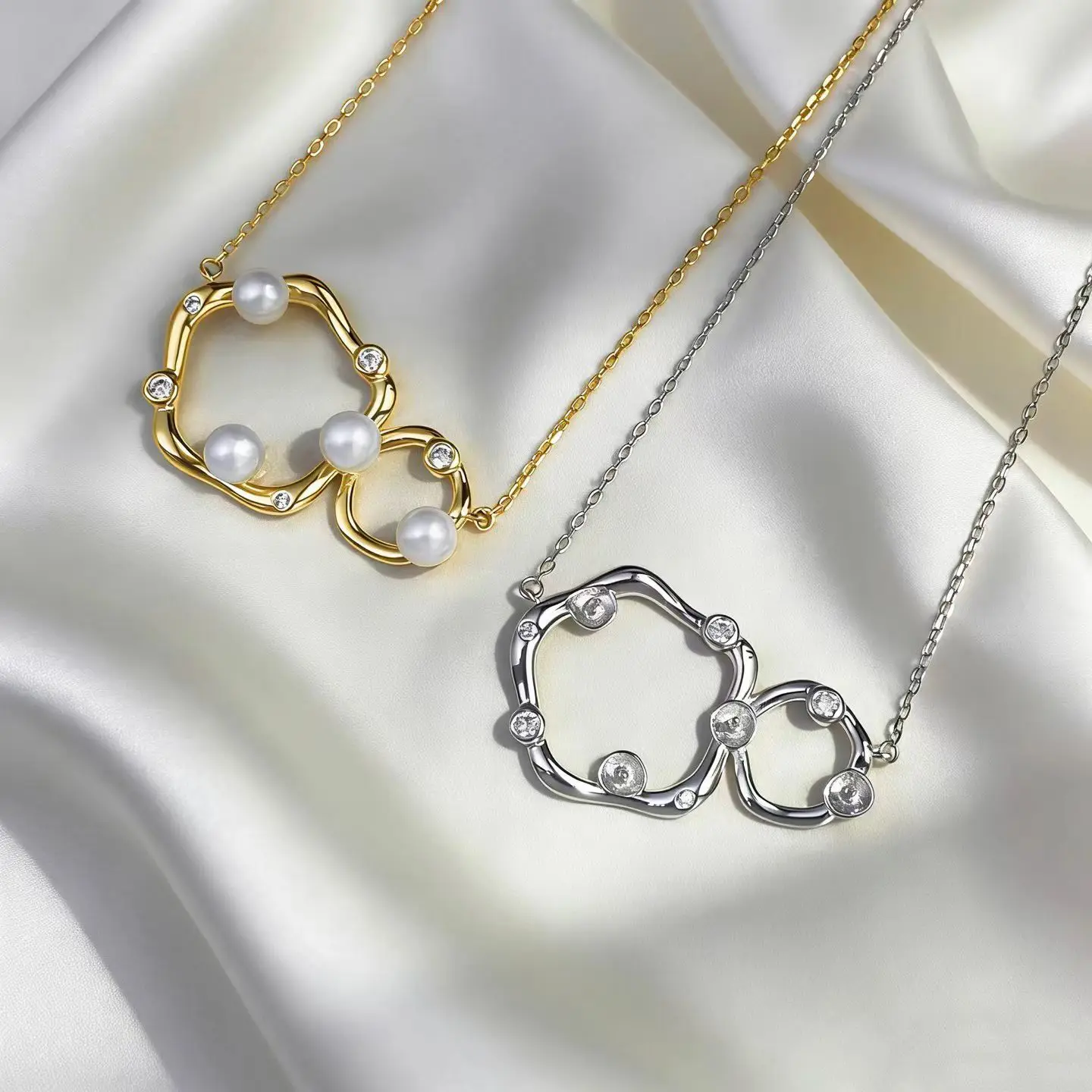 S925 Sterling Silver Necklace Findings Jewelry Base Settings Mountings Parts Mounts for 4-5mm Pearls Stones
