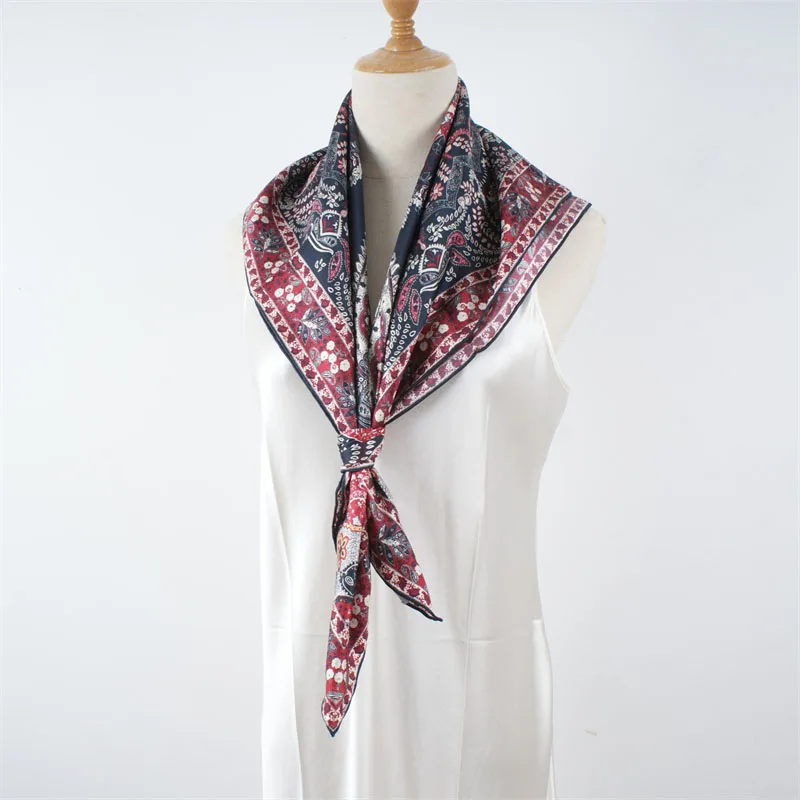 Paisley Print 100% Silk Scarf Neckerchief Womens Large Square Silk Head Scarves Hijab for Hair Wrapping 88x88CM