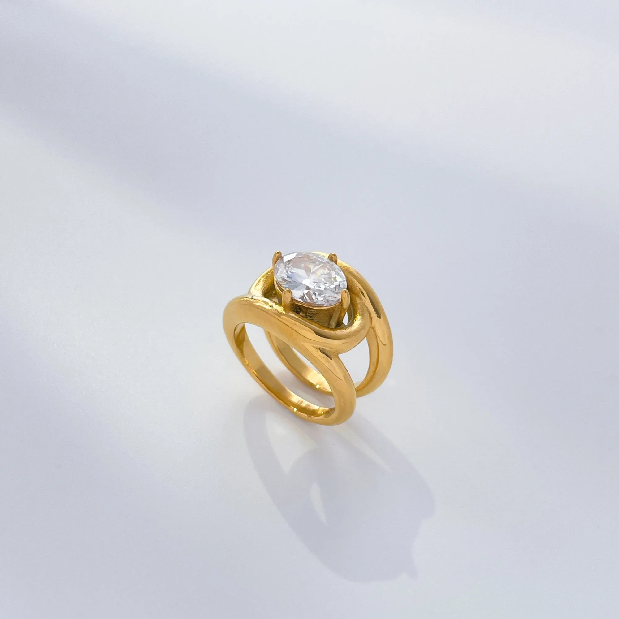 Big Oval Stone Statement Rings for Women Minimalist Dainty Boho 18k Gold Plated Stainless Steel Tarnish Free Jewelry Waterproof