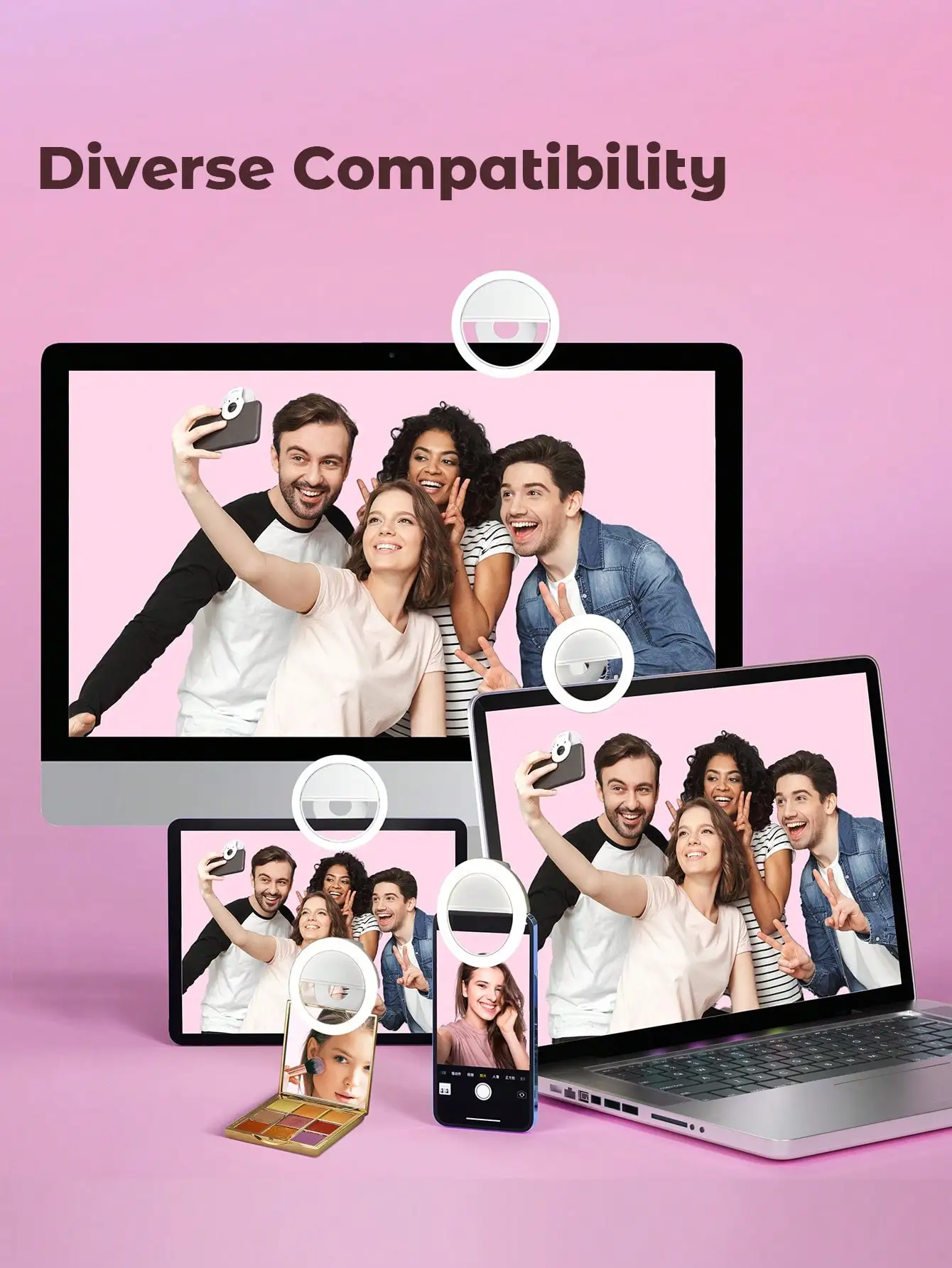 Teckwe Selfie Ring Light Rechargeable Portable Clip-On Selfie Fill Light 4 Levels Of Adjustment For Smart Phone Photography - Detail 1