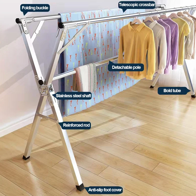 Metal Floor Hanger Drying Rack Floor Stand Clothes Storage Coat Rack Clothes Hanging Wardrobe Mobile Simple Furniture