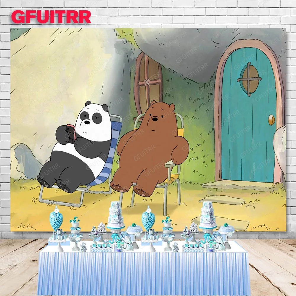 MINISO We Bare Bears Backdrop Kids Birthday Party Decoration Photography Background Baby Shower Studio Booth Prop Banner
