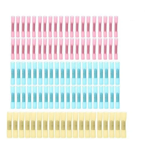 

100Pcs 05-10mm 16-22awg Red 15-25mm 14-16awg -60mm 10-12awg Yellow Insulated Waterproof Heat Shrink Butt Wire Crimp