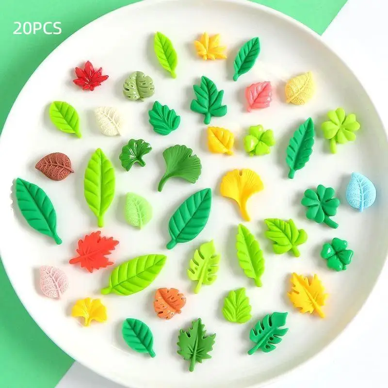 Kawaii Cute Mini Leaves Resin Cabochons 20Pcs Flat Back For Scrapbooking DIY Jewelry Making Craft Decor