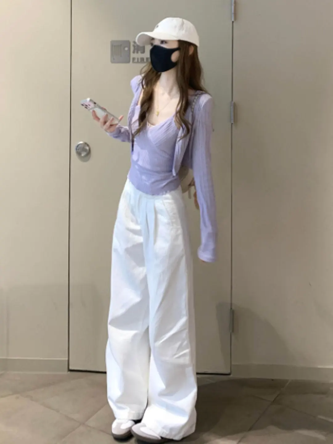 

Unique Beautiful Purple Lace Open Cardigan And Strap Top Set Korean Style Summer Fashion Women's Comfortable Slim Fit Outfit